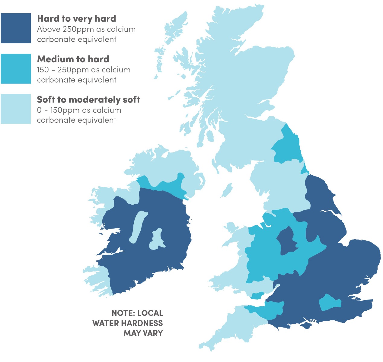 Water hardness map of UK